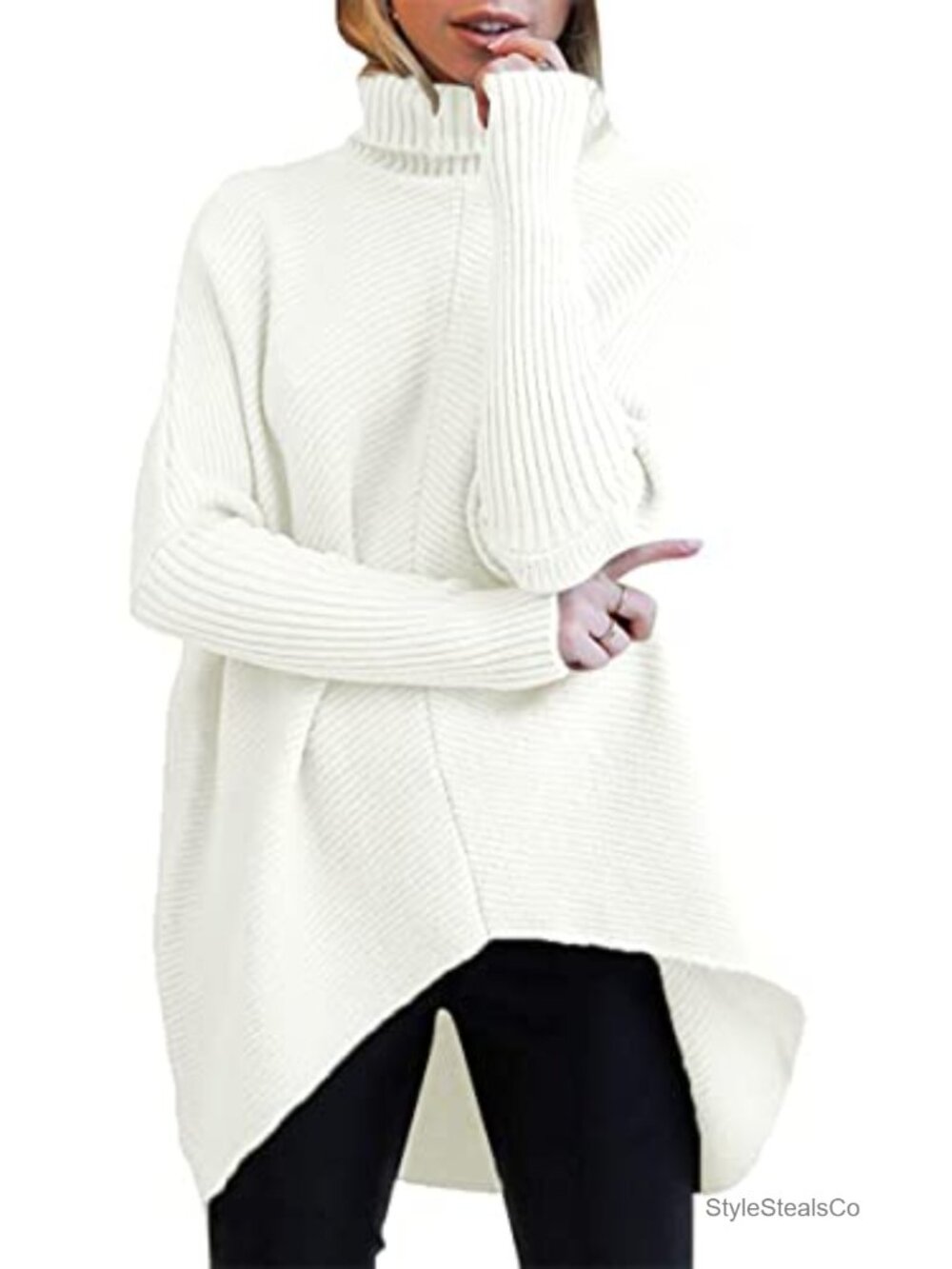 Oversized Turtleneck Batwing Tunic Sweater Ribbed Knit Pullover Fall